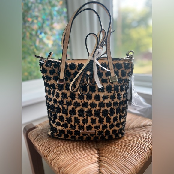 Christian Siriano Sabrina Tote Bag Black Raffia Textured NWT - Picture 1 of 10